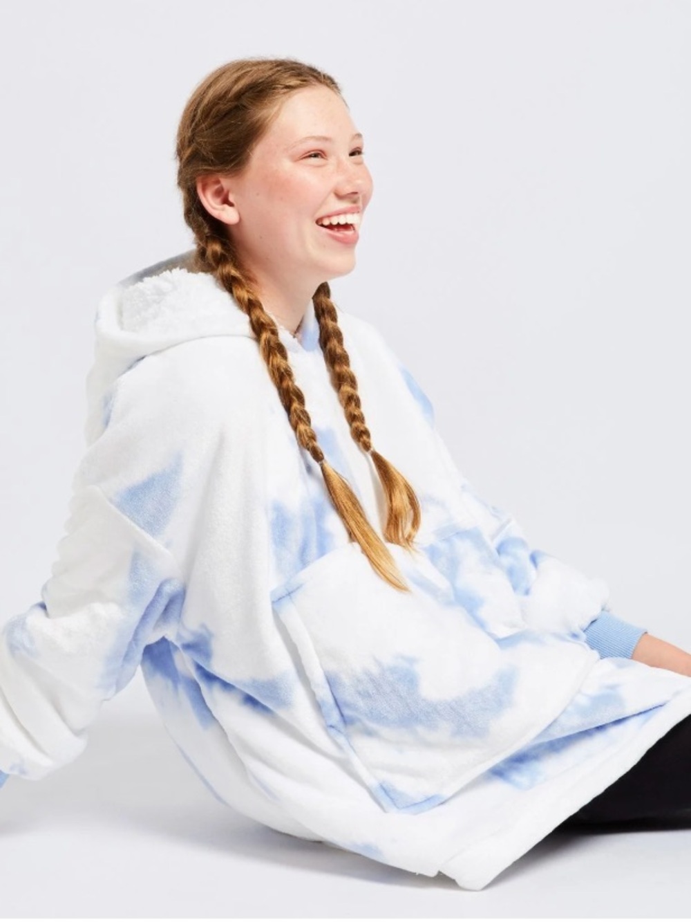 The Oodie White and Blue Tie-Dye Wearable Blanket - Child size